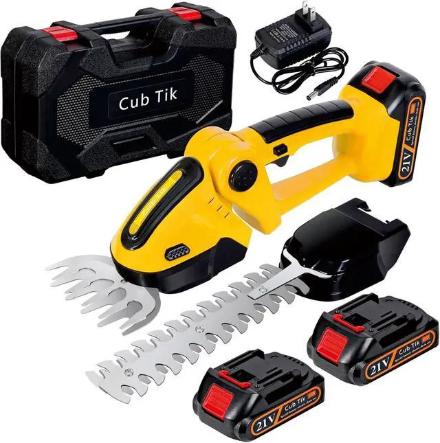 Main image of Hedge Trimmer Cordless with Battery and Charger 21V Electric Brush Grass Shrub Trimmer 2 in 1 Handheld Mini Grass Shears Grass Cutter Battery Powered Hedge Trimmer Yellow