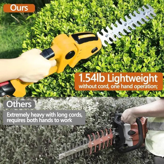 Alt view image 4 of 7 - Hedge Trimmer Cordless with Battery and Charger 21V Electric Brush Grass Shrub Trimmer 2 in 1 Handheld Mini Grass Shears Grass Cutter Battery Powered Hedge Trimmer Yellow