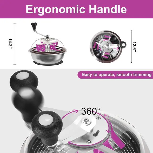 Alt view image 3 of 6 - 13 inch Upgraded Bud Leaf Bowl Trimmer: Sharp Stainless Steel Blades for Spin Cut, Clear Visibility Dome, Solid Metal Gear Box & Dry Cutting Screen - Heavy-Duty for Plants, Flowers & Hydroponics