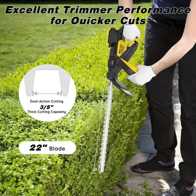 Alt view image 3 of 6 - Hedge Trimmer for Dw 20V Battery,Hedge Trimmer Cordless with 22'' Dual-Action Blade and 3/5'' Cutting Capacity,1600RPM& Safety Lock (Battery Not Included)
