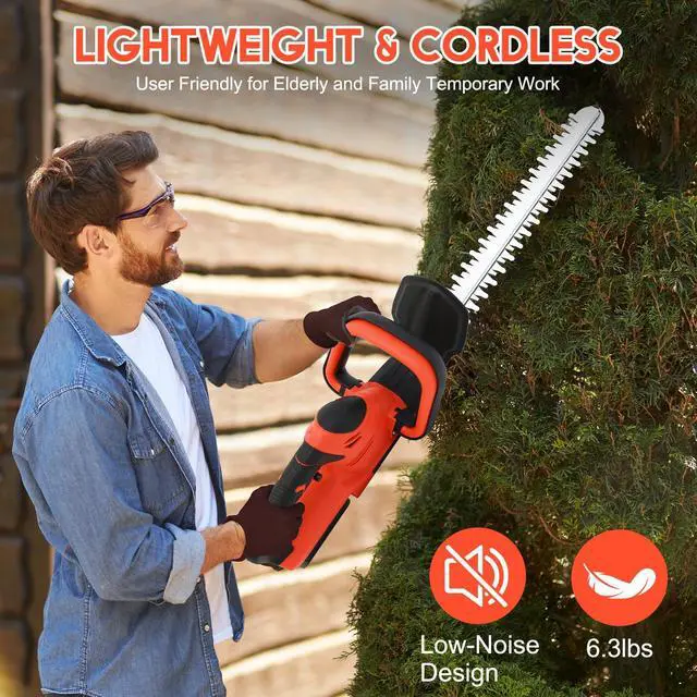 Alt view image 4 of 7 - 22 Cordless Hedge Trimmer, 24V Electric Shrub Trimmer, Bush Trimmer Cordless with 2 PCS 3.0Ah Rechargeable Battery and Charger, Electric Handheld Bush Clipper for Garden, Lawn