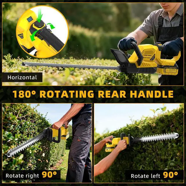 Alt view image 4 of 7 - 21" Cordless Hedge Trimmer - 21V Portable Electric Bush Trimmer with 2 x 4.0Ah Batteries & Charger & 180° Rotatable Handle & Dual-Action Blade 3/5" Cutting Width for Garden Yard Maintenance