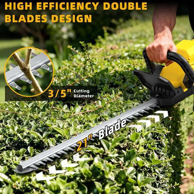 Alt view image 3 of 7 - 21" Cordless Hedge Trimmer - 21V Portable Electric Bush Trimmer with 2 x 4.0Ah Batteries & Charger & 180° Rotatable Handle & Dual-Action Blade 3/5" Cutting Width for Garden Yard Maintenance