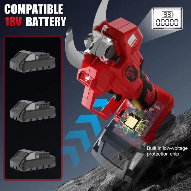 Alt view image 3 of 7 - Pruning Shears Max 1.5IN Cutting Diameter Compatible with Milwaukee 18V Battery Packs with LCD Display SK7 Blade ohyes For Gardening & Tree Pruning(Battery not included)