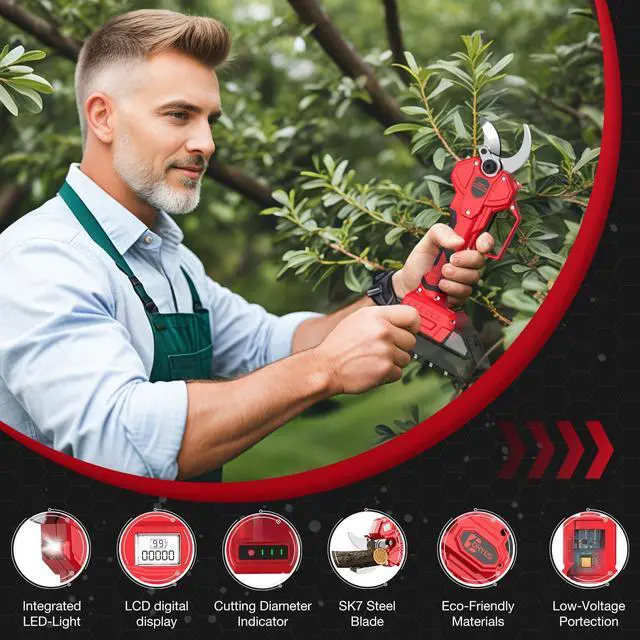 Alt view image 5 of 7 - Pruning Shears Max 1.5IN Cutting Diameter Compatible with Milwaukee 18V Battery Packs with LCD Display SK7 Blade ohyes For Gardening & Tree Pruning(Battery not included)