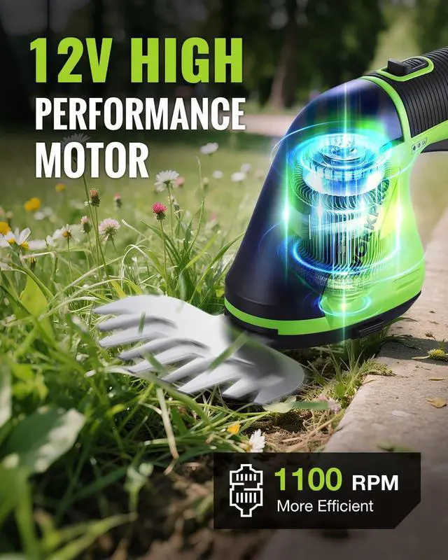 Alt view image 3 of 7 - 12V Cordless Grass Shear, 2-in-1 Electric Hedge Trimmer & Grass Cutter, with 2.0Ah Rechargeable Battery, 1-Hour Fast Charger, Lightweight Handheld Bush Trimmer for Lawn and Garden