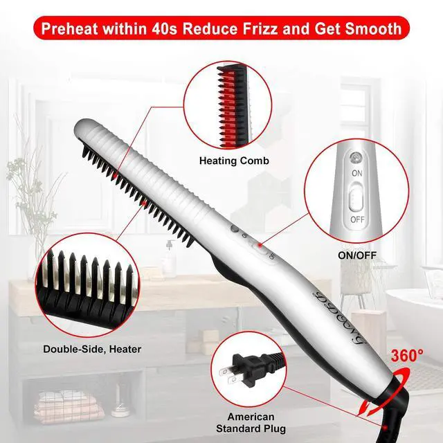 Alt view image 2 of 5 - Beard Straightener Comb for Men,Hair Hot Comb,Quick Electric Heated Beard Brush Styler,Travel Portable Styling Comb beard iron, Multifunctional Straightening Brush