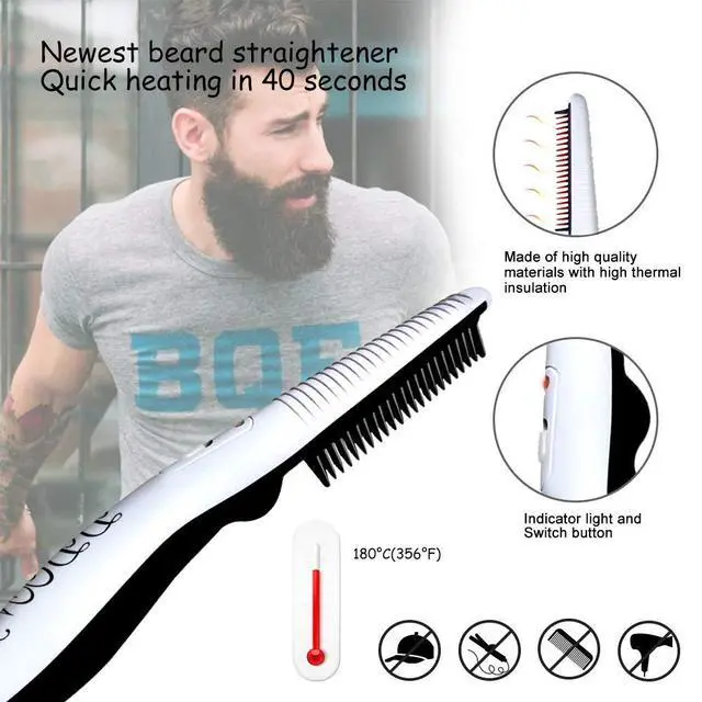 Alt view image 3 of 5 - Beard Straightener Comb for Men,Hair Hot Comb,Quick Electric Heated Beard Brush Styler,Travel Portable Styling Comb beard iron, Multifunctional Straightening Brush