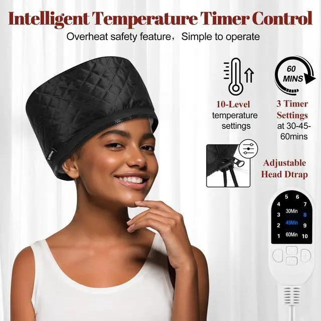 Alt view image 4 of 7 - Hair Steamer for Deep Conditioning: Upgraded Heat Cap with 10-Level Fast Heating 3 Time Settings for Natural Hair Portable Thermal Steam Cap for Home Hair Treatment