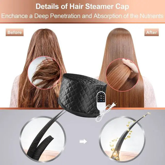 Alt view image 2 of 7 - Heat Cap for Deep Conditioning, Ingeware Thermal Cap for Hair Steamer Cap for Natural Hair Portable Electric Heat Hair Spa Cap for Home Use Pattern (Solid Black)