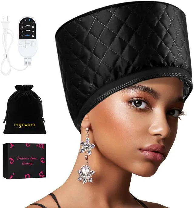 Main image of Heat Cap for Deep Conditioning, Ingeware Thermal Cap for Hair Steamer Cap for Natural Hair Portable Electric Heat Hair Spa Cap for Home Use Pattern (Solid Black)