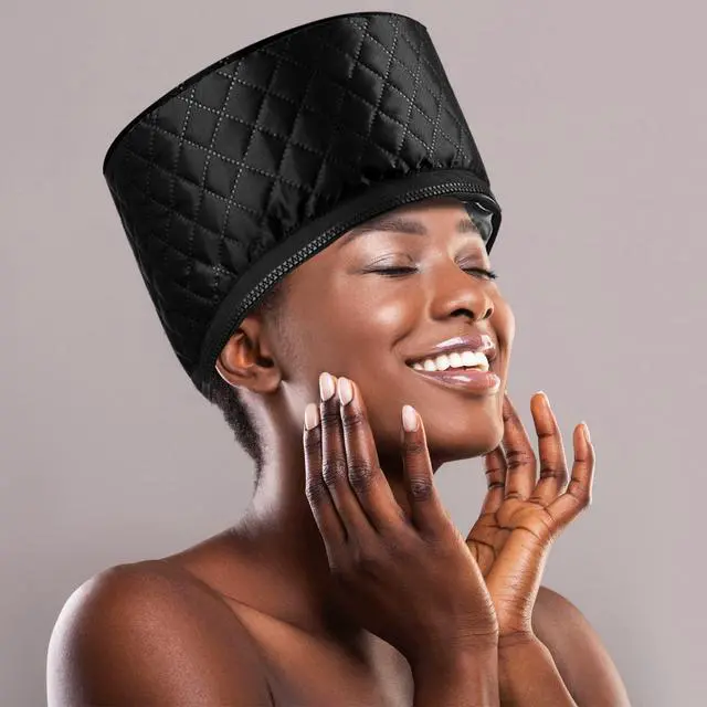 Alt view image 7 of 7 - Heat Cap for Deep Conditioning, Ingeware Thermal Cap for Hair Steamer Cap for Natural Hair Portable Electric Heat Hair Spa Cap for Home Use Pattern (Solid Black)