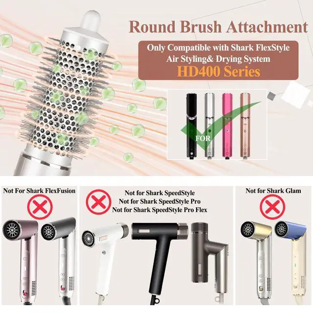 Alt view image 2 of 7 - Round Brush Attachment for Shark FlexStyle Attachments, Normal Oval Round Volumizing Brush Styling for Straight, Wavy, Curly, and Coily Hair, Sliver