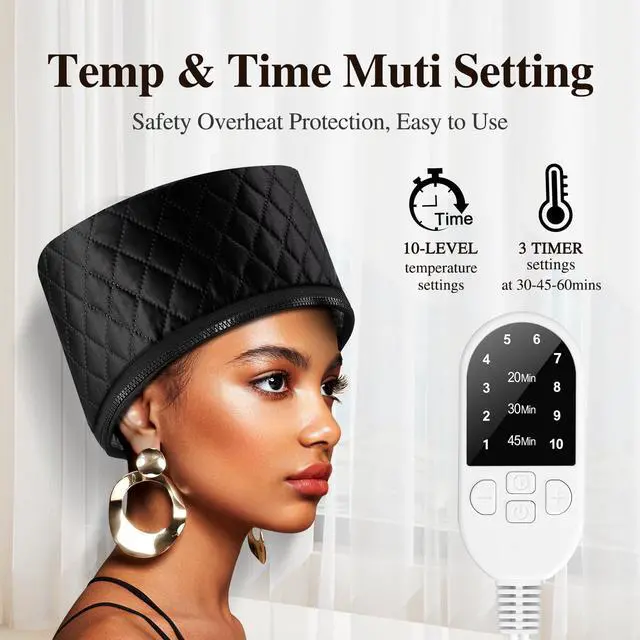 Alt view image 4 of 7 - Heat Cap for Deep Conditioning: 10-Level Heats Up Quickly 3 Time Settings Hair Steamer for Natural Hair Home Use Thermal Steam Cap for Black Hair Portable Heating Caps