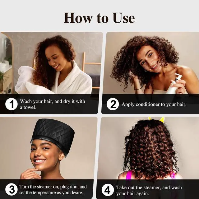 Alt view image 7 of 7 - Heat Cap for Deep Conditioning: 10-Level Heats Up Quickly 3 Time Settings Hair Steamer for Natural Hair Home Use Thermal Steam Cap for Black Hair Portable Heating Caps