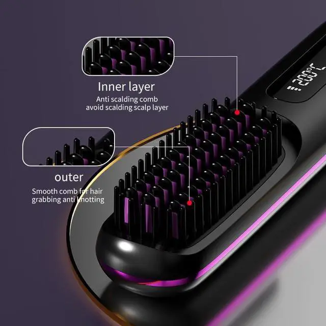 Alt view image 2 of 6 - Go Brush - Pro for Short Hair - 2026 Upgraded Cordless,Portable Straightener Brushs for Travel,Fast Heating Cordless Mini Hair Brushs Styling Tools (Black)