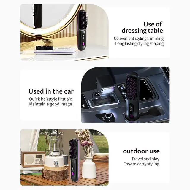 Alt view image 5 of 6 - Go Brush - Pro for Short Hair - 2026 Upgraded Cordless,Portable Straightener Brushs for Travel,Fast Heating Cordless Mini Hair Brushs Styling Tools (Black)