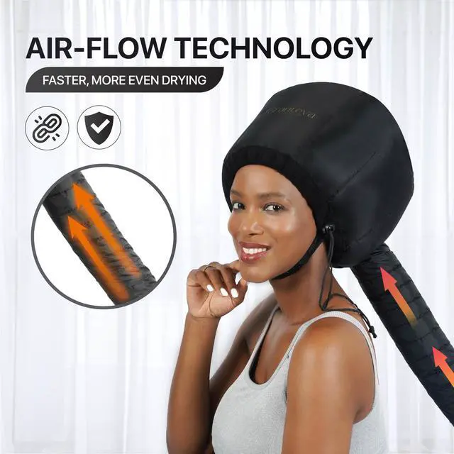 Alt view image 3 of 7 - Hooded Hair Dryer Attachment w/A Headband Integrated That Reduces Heat Around Ears & Neck - Hair Dryer Hooded Diffuser Cap for Curly, Speeds Up Drying Time, Deep Conditioning At Home - Portable, Large