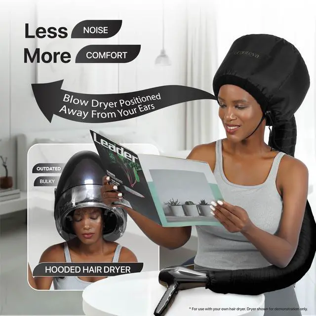 Alt view image 4 of 7 - Hooded Hair Dryer Attachment w/A Headband Integrated That Reduces Heat Around Ears & Neck - Hair Dryer Hooded Diffuser Cap for Curly, Speeds Up Drying Time, Deep Conditioning At Home - Portable, Large