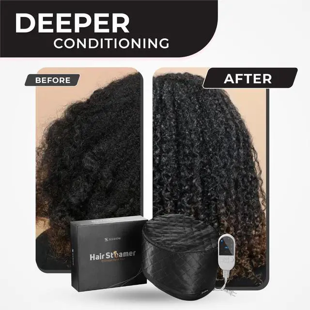 Alt view image 2 of 7 - Hair Steamer for Natural Hair Home Use w/10-level Heats Up Quickly, Heat Cap for Deep Conditioning - Thermal Heat Cap for Black Hair, Great for Deep Conditioner (Black)