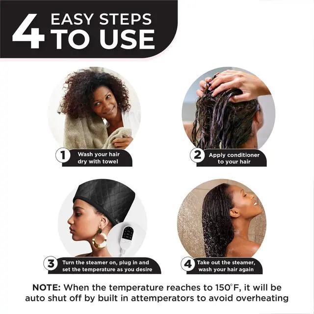 Alt view image 7 of 7 - Hair Steamer for Natural Hair Home Use w/10-level Heats Up Quickly, Heat Cap for Deep Conditioning - Thermal Heat Cap for Black Hair, Great for Deep Conditioner (Black)