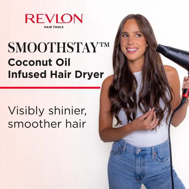 Alt view image 2 of 7 - SmoothStay Coconut Oil Infused Hair Dryer with Diffuser & Concentrator - Ionic Ceramic Blow Dryer for Frizz Control, Shine, Smoothness & Volume, 1875W Lightweight Salon-Quality