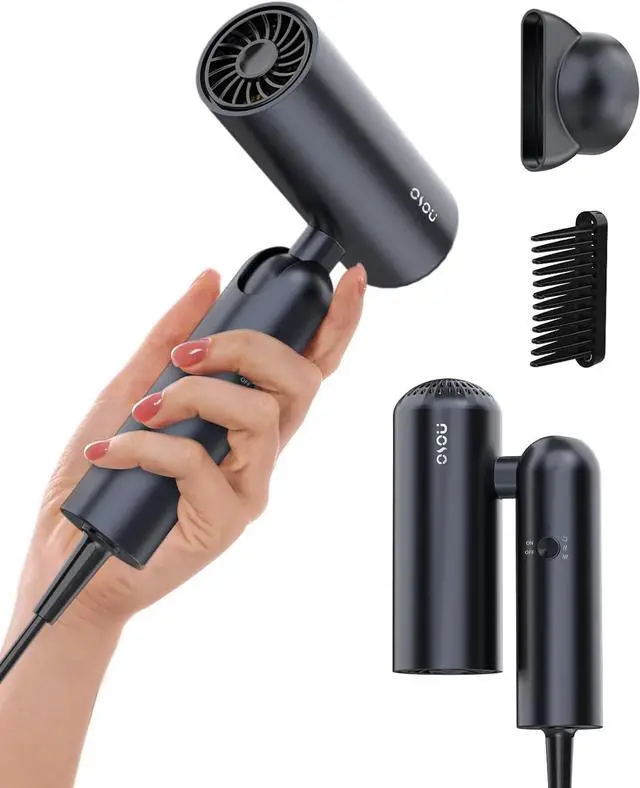 Main image of Foldable Hair Dryer for Travel - Global Voltage with Auto-Sensing, 1B Plasma Particles, 200times/s Temp Control, Portable Blow Dryer with Single-Sided Comb, Gray