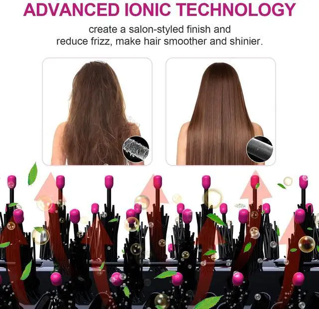 Alt view image 5 of 7 - Hair Dryer Brush, 4 in 1 One Step Hair Dryer and Styler Volumizer, Professional Hot Air Brush with Negative Ion Anti-frizz Blowout for Drying, Straightening, Salon, Black Pink