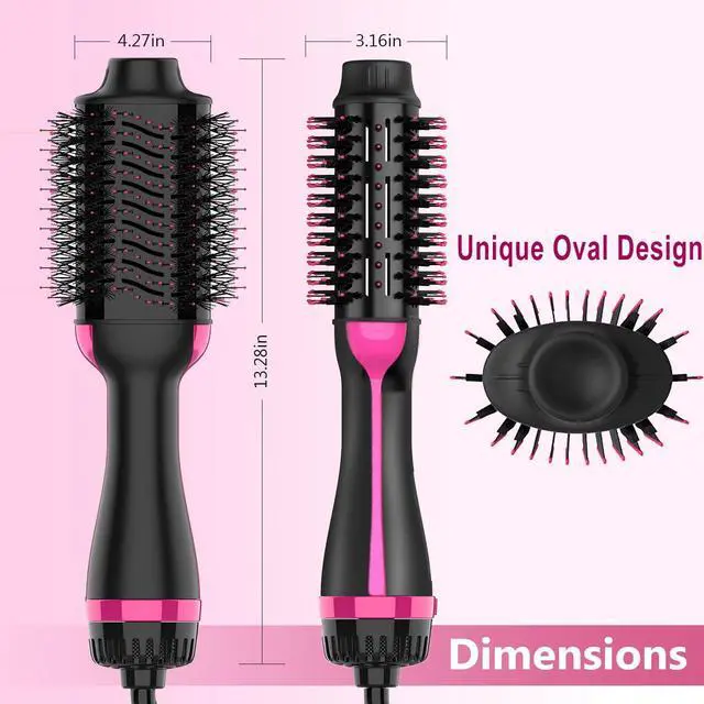 Alt view image 6 of 7 - Hair Dryer Brush, 4 in 1 One Step Hair Dryer and Styler Volumizer, Professional Hot Air Brush with Negative Ion Anti-frizz Blowout for Drying, Straightening, Salon, Black Pink