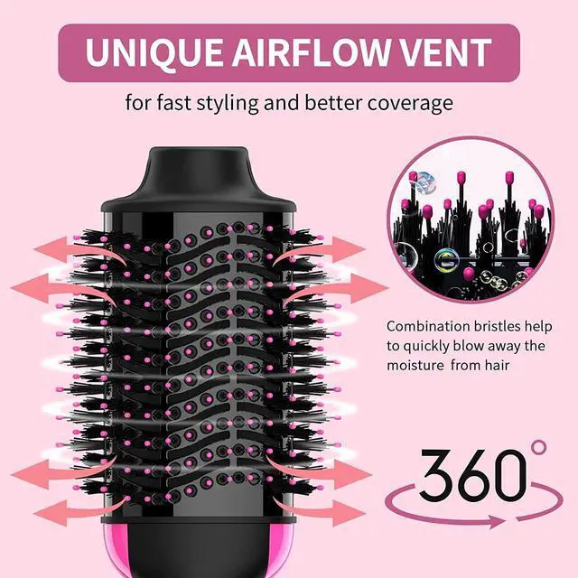 Alt view image 4 of 7 - Hair Dryer Brush, 4 in 1 One Step Hair Dryer and Styler Volumizer, Professional Hot Air Brush with Negative Ion Anti-frizz Blowout for Drying, Straightening, Salon, Black Pink