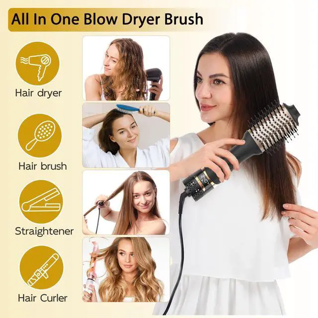 Alt view image 2 of 7 - Hair Dryer Brush, Blow Dryer Brush for Women Fast Styling, One Step Blowout Brush with Display Screen-Less Frizz, More Shine, Oval Ceramic Barrel, Negative Ion
