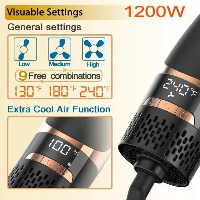 Alt view image 4 of 7 - Hair Dryer Brush, Blow Dryer Brush for Women Fast Styling, One Step Blowout Brush with Display Screen-Less Frizz, More Shine, Oval Ceramic Barrel, Negative Ion