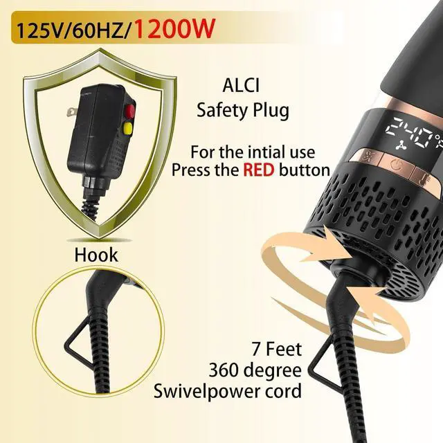 Alt view image 7 of 7 - Hair Dryer Brush, Blow Dryer Brush for Women Fast Styling, One Step Blowout Brush with Display Screen-Less Frizz, More Shine, Oval Ceramic Barrel, Negative Ion