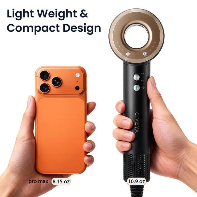 Alt view image 3 of 7 - Dual Voltage Hair Dryer for European Travel & Home Use, 110,000RPM Fast Drying Ionic Blow Dryer with Diffuser, Lightweight/Quiet/Portable Hairdryer with 4 Temps, 3 Speeds & Cool Shot Black