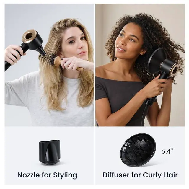 Alt view image 5 of 7 - Dual Voltage Hair Dryer for European Travel & Home Use, 110,000RPM Fast Drying Ionic Blow Dryer with Diffuser, Lightweight/Quiet/Portable Hairdryer with 4 Temps, 3 Speeds & Cool Shot Black