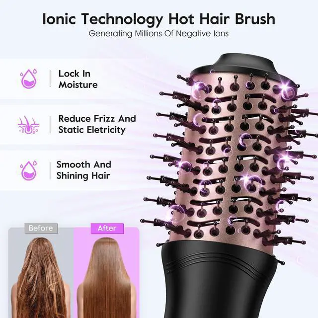 Alt view image 5 of 7 - Mini Travel Dual Voltage Hair Dryer Brush,1000 Watts Hot Air Brush with European Plug, Ionic Hair Dryer and Styler for Women, Oval Barrel 2 Heat & 2 Speed Settings for International Travel