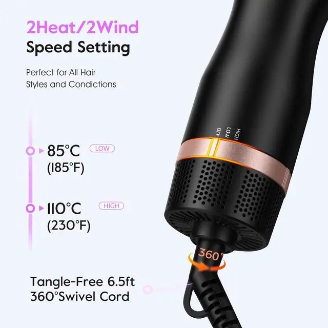 Alt view image 6 of 7 - Mini Travel Dual Voltage Hair Dryer Brush,1000 Watts Hot Air Brush with European Plug, Ionic Hair Dryer and Styler for Women, Oval Barrel 2 Heat & 2 Speed Settings for International Travel