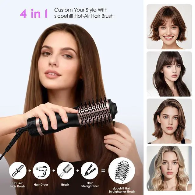 Alt view image 7 of 7 - Mini Travel Dual Voltage Hair Dryer Brush,1000 Watts Hot Air Brush with European Plug, Ionic Hair Dryer and Styler for Women, Oval Barrel 2 Heat & 2 Speed Settings for International Travel