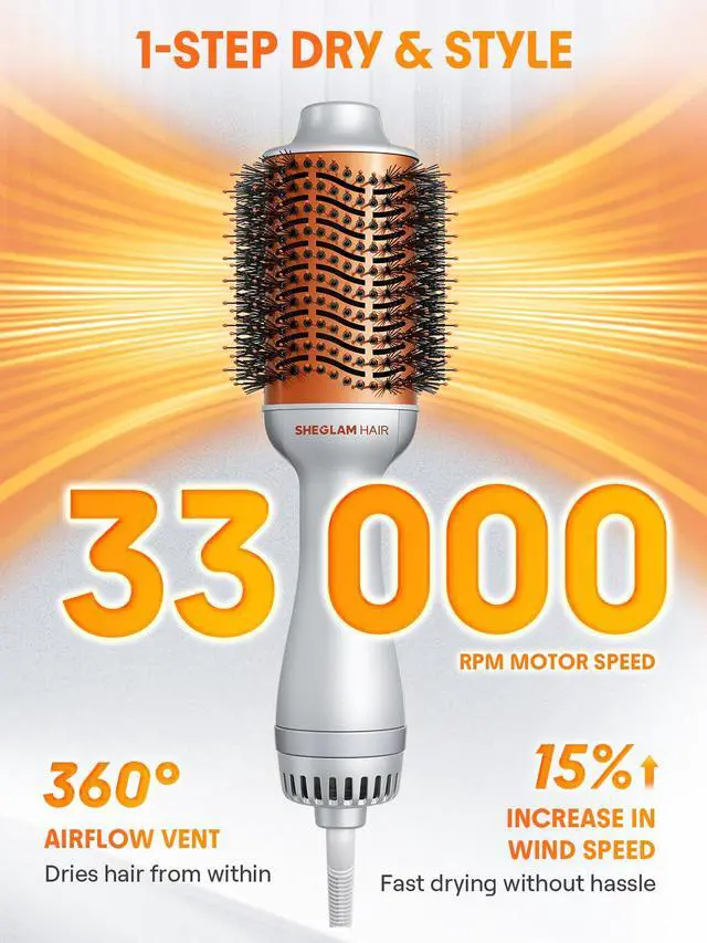 Alt view image 3 of 7 - 4-in-1 Hot Air Brush - Hair Dryer & Styler with 33000 RPM Motor, GLOSS PRO Coating for Shine, 3 Heat Settings, Tangle-Free Ionic Bristles for Frizz-Free Blowouts (US Plug)