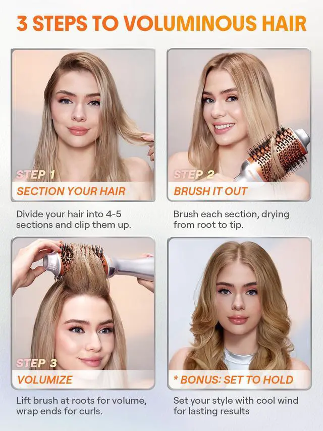 Alt view image 7 of 7 - 4-in-1 Hot Air Brush - Hair Dryer & Styler with 33000 RPM Motor, GLOSS PRO Coating for Shine, 3 Heat Settings, Tangle-Free Ionic Bristles for Frizz-Free Blowouts (US Plug)