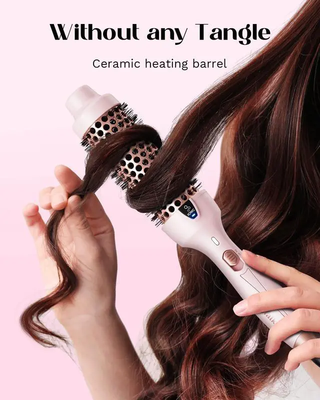 Alt view image 5 of 6 - Thermal Brush, Blowout Express 1.5 Inch Negative Ion Thermal Round Brush Creates Blowout Look Makes Hair Shinier & Smoother, Dual Voltage, Easy to Use (Pink)