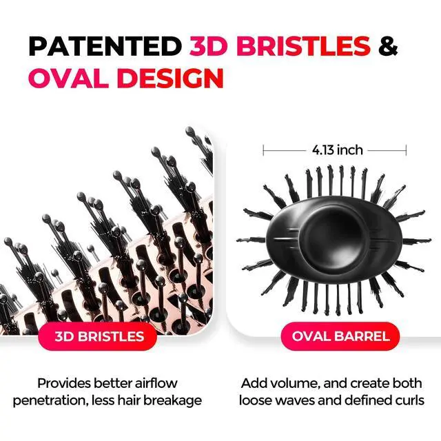 Alt view image 4 of 7 - Hair Dryer Brush Blow Dryer Brush in One, 4 in 1 Ionic Hairdryer and Styler Volumizer with Oval Titanium Barrel, Hot Air Straightener for Smooth Frizz-Free Blowout, Gold