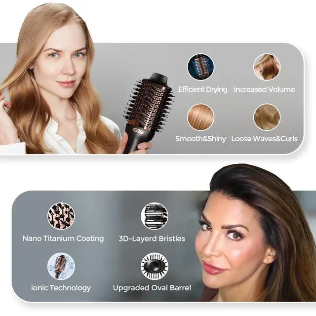 Alt view image 6 of 7 - Hair Dryer Brush Blow Dryer Brush in One, 4 in 1 Ionic Hairdryer and Styler Volumizer with Oval Titanium Barrel, Hot Air Straightener for Smooth Frizz-Free Blowout, Gold