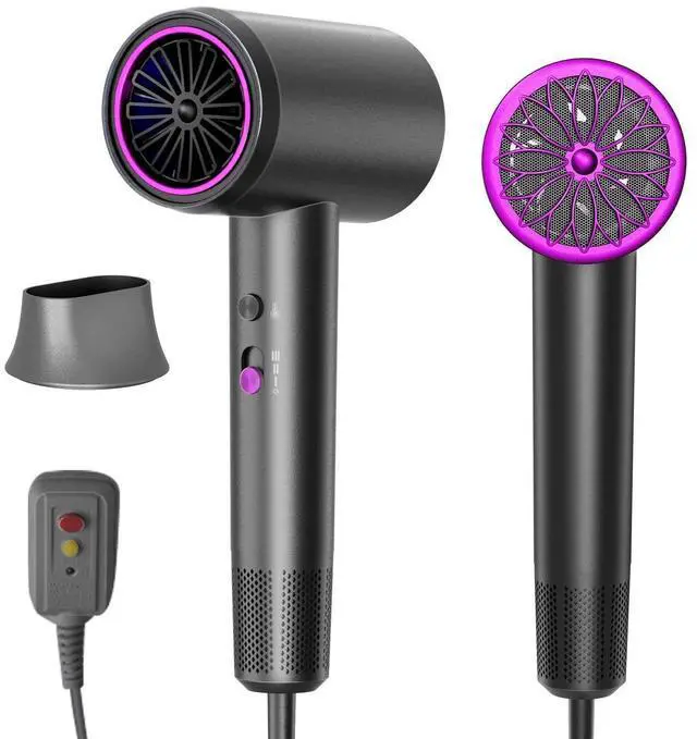 Main image of Hair Dryer, 3 Min Fast Drying-110000 RPM Professional High Speed Blow Dryer 200 Millions Negative Ionic Care Hair Dryer, Low Noise Thermo-Control Hairdryer, Travel with Secure Lock Nozzle (Black)