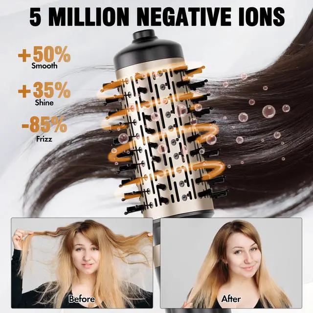 Alt view image 4 of 7 - Rotating Hair Dryer Brush, Hot Air Brush, Spinning Blow Dryer Brush with 2 Brushes (1.5" & 2"), Ionic Generator