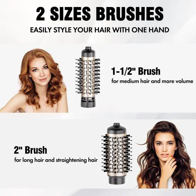 Alt view image 3 of 7 - Rotating Hair Dryer Brush, Hot Air Brush, Spinning Blow Dryer Brush with 2 Brushes (1.5" & 2"), Ionic Generator