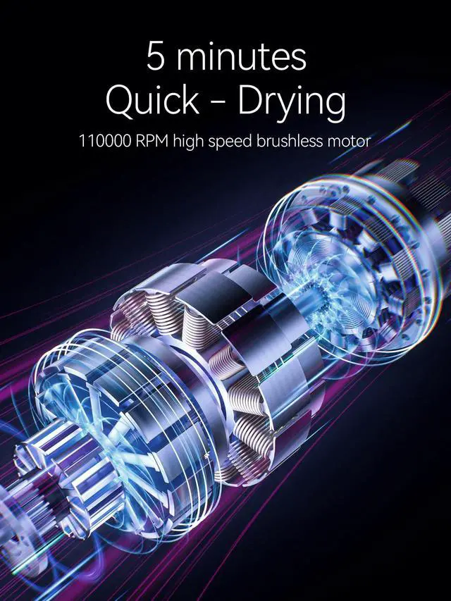 Alt view image 5 of 7 - Hair Dryer, Blow Dryer with Diffuser, Ionic Professional High-Speed 1500W Low-Noise, 110,000 RPM Brushless Motor, Fast Drying, Travel Compact for Women & Men (Gold)