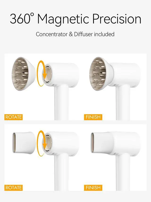 Alt view image 6 of 7 - Hair Dryer, Blow Dryer with Diffuser, Ionic Professional High-Speed 1500W Low-Noise, 110,000 RPM Brushless Motor, Fast Drying, Travel Compact for Women & Men (Gold)