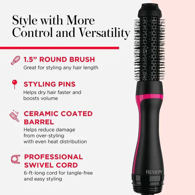 Alt view image 5 of 7 - One-Step Root Booster Hot Air Brush Styler and Dryer, Revive Styles and Add Volume to hair with this Dryer Brush, 1 ½ inch Barrel (Black)