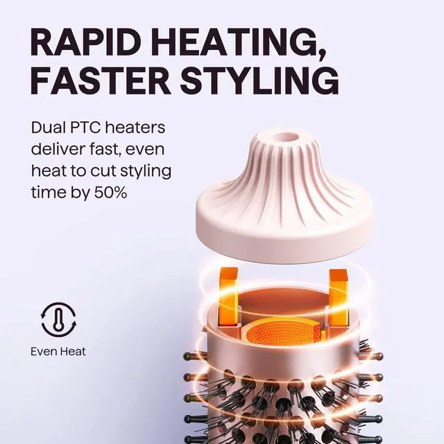 Alt view image 6 of 6 - Thermal Brush Blowout Boost Grande, 1.77 Inch Heated Round Brush for Long Hair Blowout, Tourmaline Ceramic Negative Ion Technology Reduce Hair Damage, Dual Voltage Sakura Pink